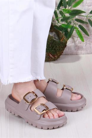 Çift Tokalı Kadın Eva Vizon Kalın Taban Terlik 