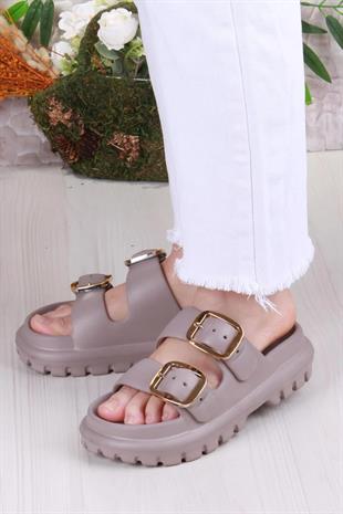 Çift Tokalı Kadın Eva Vizon Kalın Taban Terlik 