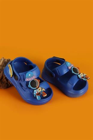 Figürlü Çift Şerit Tırtıklı Taban Mavi  Çocuk&Bebek Terlik
