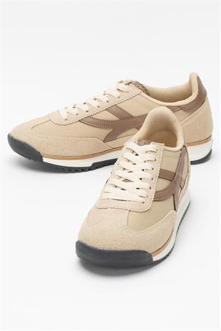 Kadın Bej Renk Denye Kumaş Günlük Spor Ayakkabı 