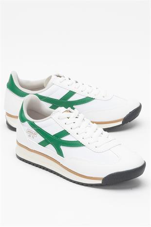 Kadın Beyaz Yeşil Denye Kumaş Günlük Spor Ayakkabı 