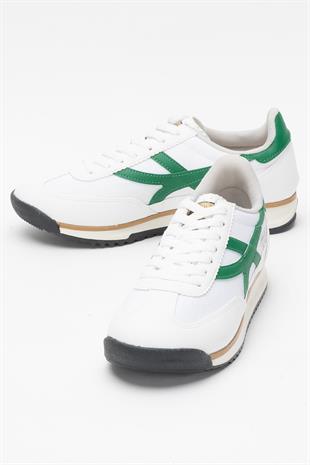 Kadın Beyaz Yeşil Denye Kumaş Günlük Spor Ayakkabı 