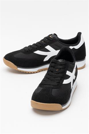 Kadın Siyah Beyaz Denye Kumaş Günlük Spor Ayakkabı 