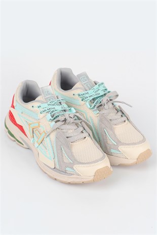 Letoon  MOVE-105 Kalın Tabanlı File Detaylı Bağcıklı Günlük Sneaker Spor Ayakkabı KREM