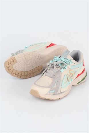 Letoon  MOVE-105 Kalın Tabanlı File Detaylı Bağcıklı Günlük Sneaker Spor Ayakkabı KREM