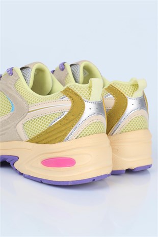 Letoon  MOVE-25 Retro Tasarım Kalın Tabanlı File Detaylı Günlük Sneaker Spor Ayakkabı SARI