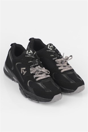 Letoon  MOVE-25 Retro Tasarım Kalın Tabanlı File Detaylı Günlük Sneaker Spor Ayakkabı SİYAH