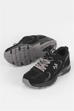 Letoon  MOVE-25 Retro Tasarım Kalın Tabanlı File Detaylı Günlük Sneaker Spor Ayakkabı SİYAH