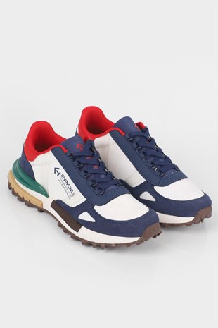 Letoon  MOVE-30 Unisex Retro Kalın Tabanlı Bağcıklı Günlük Sneaker Spor Ayakkabı BEYAZ MAVİ