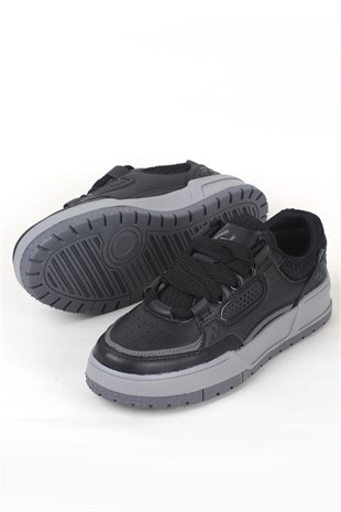 Letoon MOVE-EOPAIA Kalın Tabanlı Retro Tasarım Bağcıklı Günlük Sneaker Spor Ayakkabı SİYAH