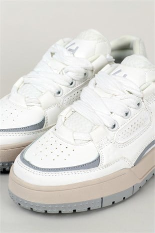 Letoon MOVE-EOPAIA Kalın Tabanlı Retro Tasarım Bağcıklı Günlük Sneaker Spor Ayakkabı BEYAZ GRİ
