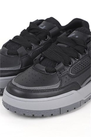 Letoon MOVE-EOPAIA Kalın Tabanlı Retro Tasarım Bağcıklı Günlük Sneaker Spor Ayakkabı SİYAH