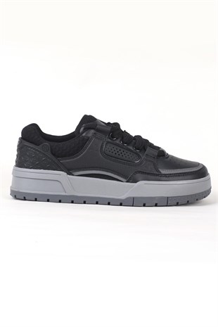 Letoon MOVE-EOPAIA Kalın Tabanlı Retro Tasarım Bağcıklı Günlük Sneaker Spor Ayakkabı SİYAH
