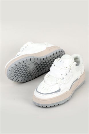 Letoon MOVE-EOPAIA Kalın Tabanlı Retro Tasarım Bağcıklı Günlük Sneaker Spor Ayakkabı BEYAZ GRİ