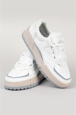 Letoon MOVE-EOPAIA Kalın Tabanlı Retro Tasarım Bağcıklı Günlük Sneaker Spor Ayakkabı BEYAZ GRİ