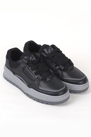 Letoon MOVE-EOPAIA Kalın Tabanlı Retro Tasarım Bağcıklı Günlük Sneaker Spor Ayakkabı SİYAH