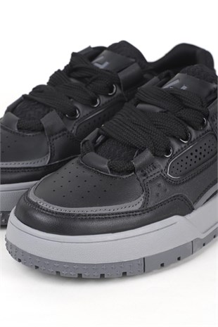 Letoon MOVE-EOPAIA Kalın Tabanlı Retro Tasarım Bağcıklı Günlük Sneaker Spor Ayakkabı SİYAH