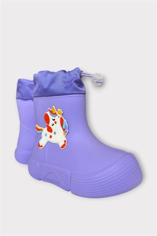 Letoon  PRETTY-01 Çocuk İçi Kürklü Unicorn Desenli Kalın Tabanlı Kışlık Çizme LİLA