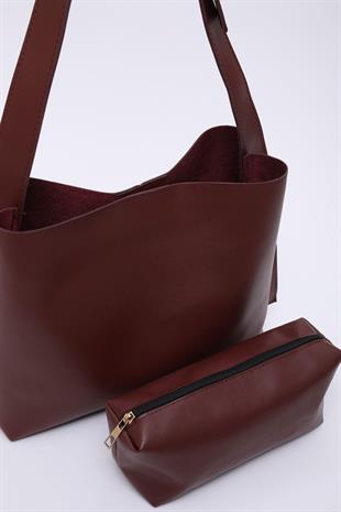 Suni Deri Bordo El, Kol Ve Omuz Çantası 