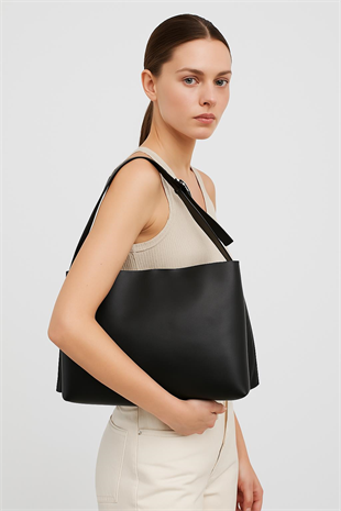 Suni Deri Siyah Renk El, Kol Ve Omuz Çantası 