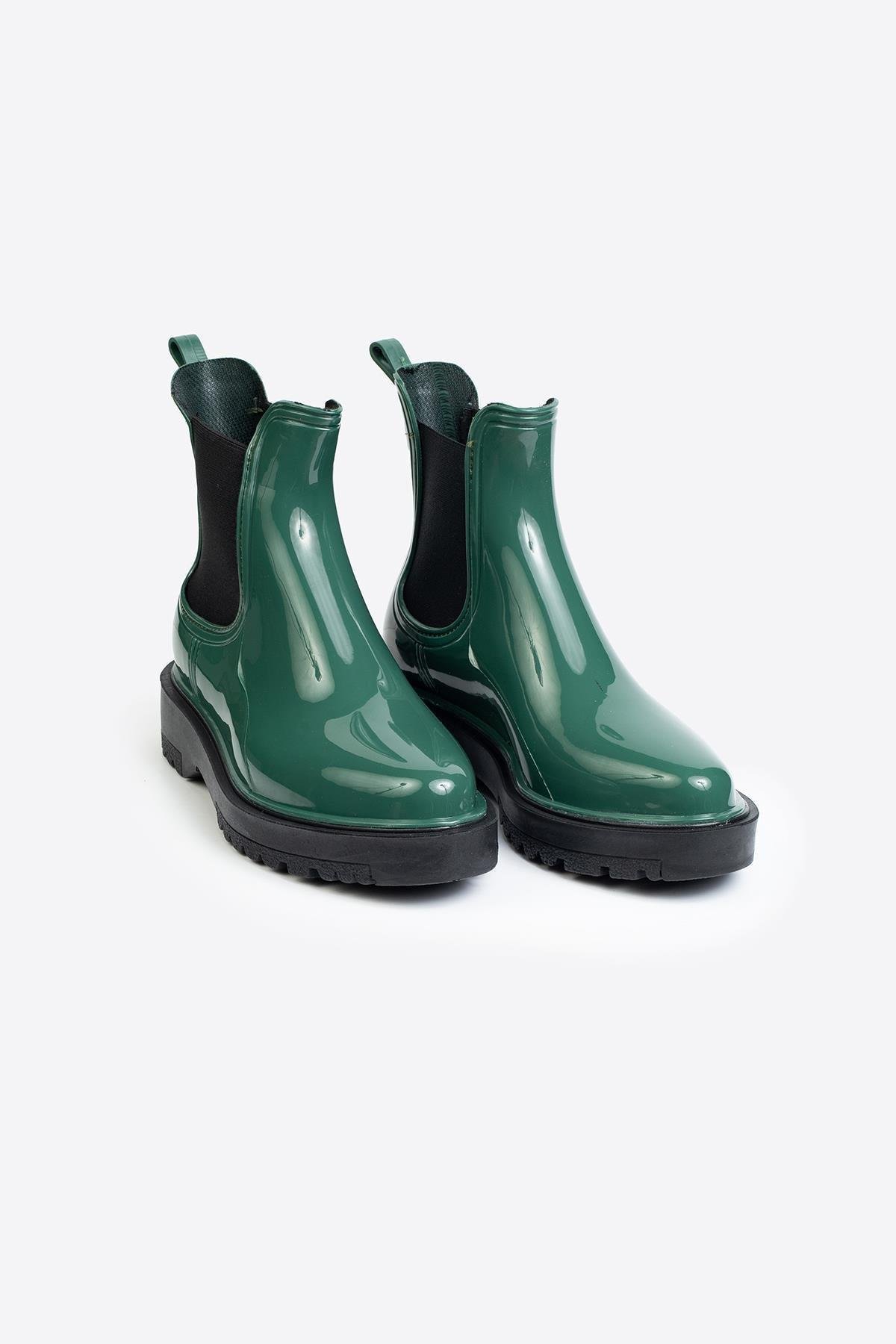 Kadın Parlak Chelsea Yağmur Botu –Kalın Taban Haki Bot Kadın Parlak Chelsea Yağmur Botu –Kalın Taban Haki Bot 