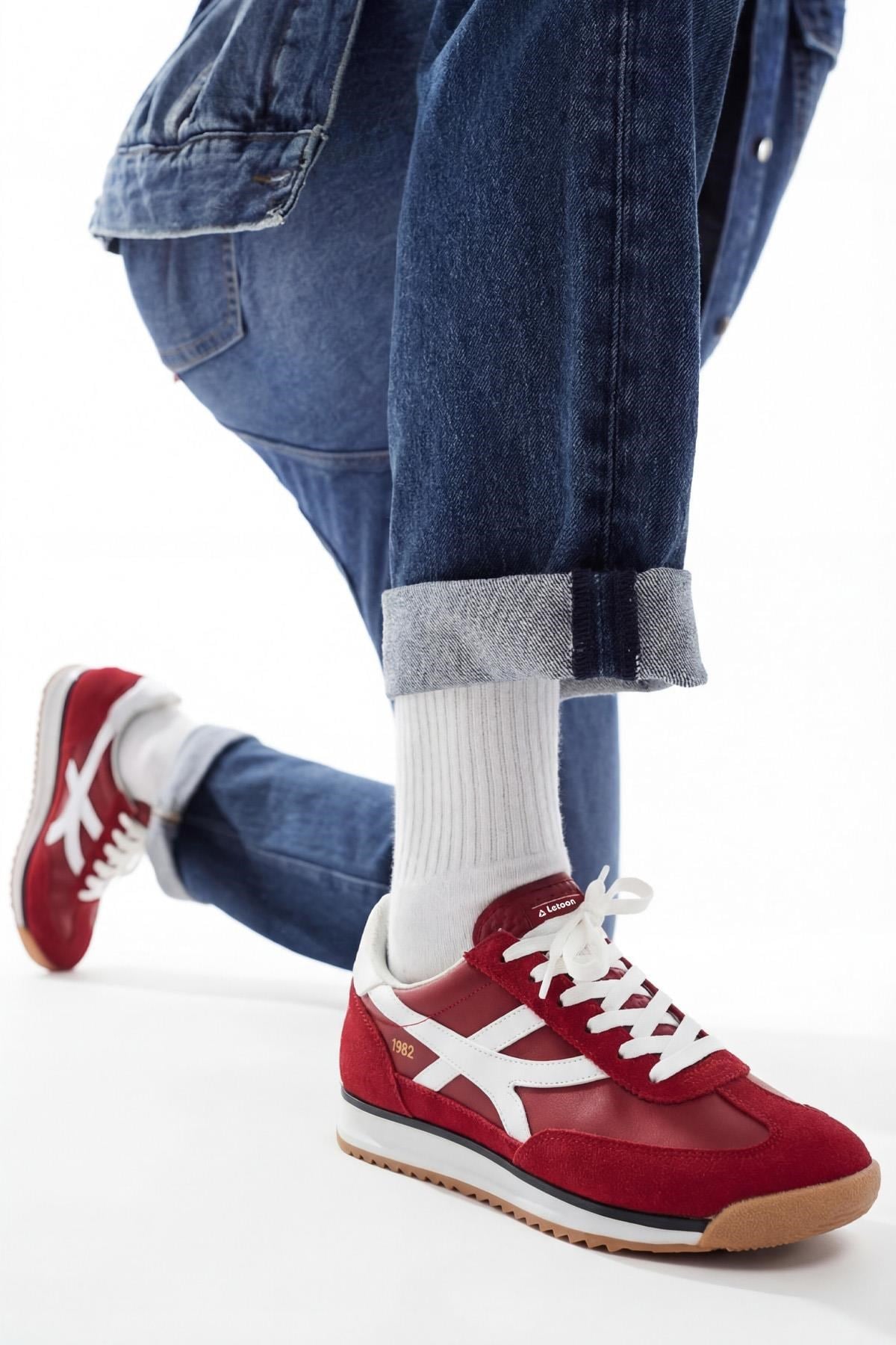 Letoon Retro Şerit Detaylı Kırmızı Sneaker 