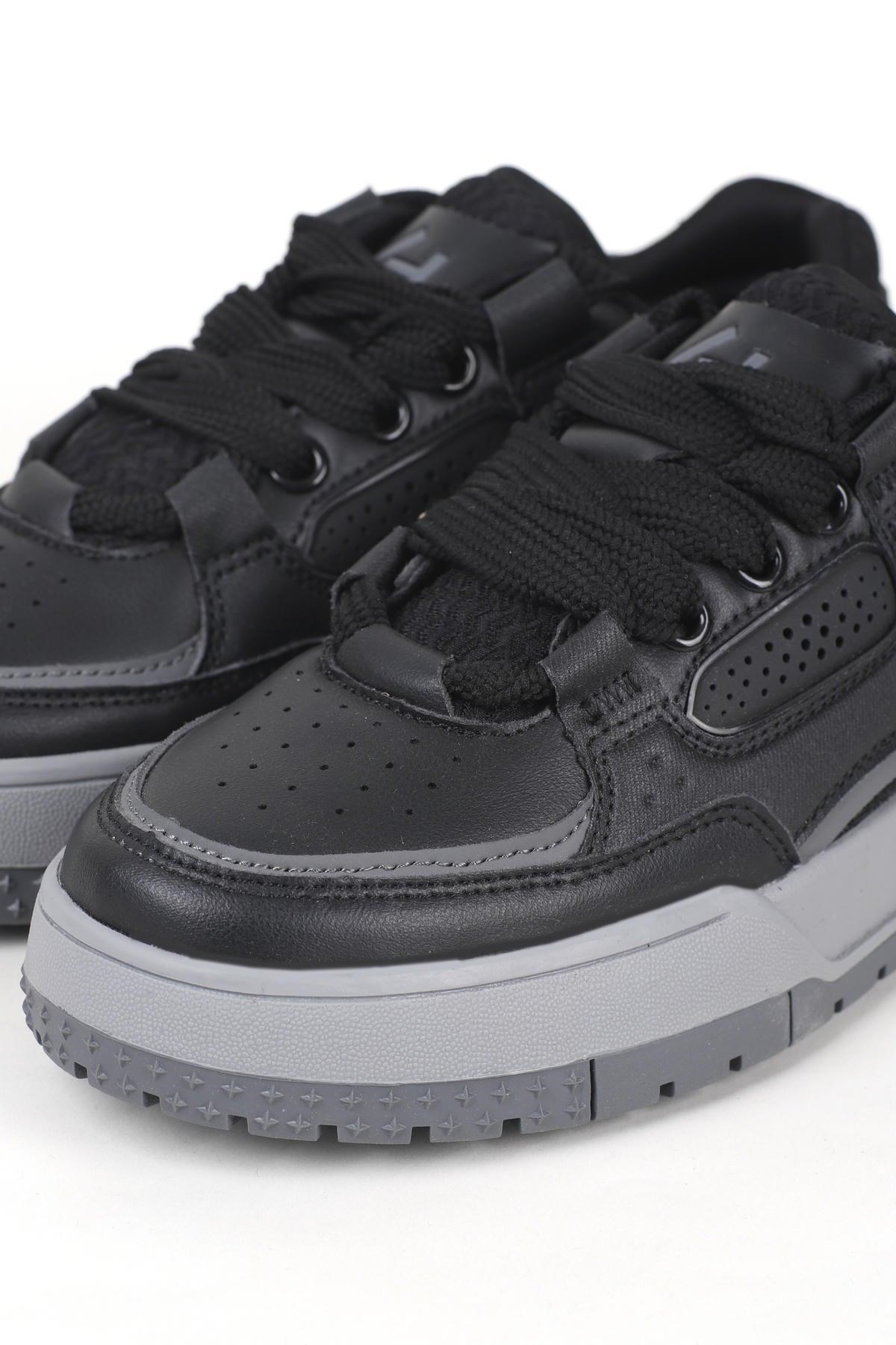 Letoon MOVE-EOPAIA Kalın Tabanlı Retro Tasarım Bağcıklı Günlük Sneaker Spor Ayakkabı SİYAH