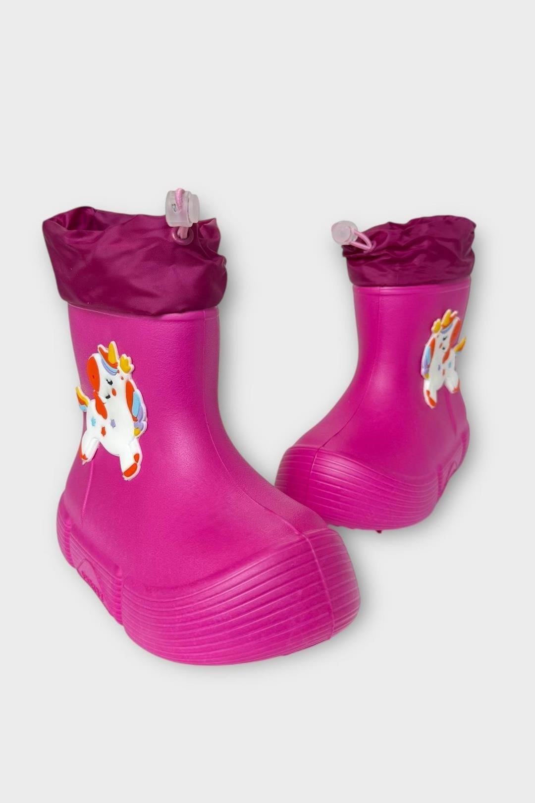 Letoon  PRETTY-01 Çocuk İçi Kürklü Unicorn Desenli Kalın Tabanlı Kışlık Çizme FUŞYA
