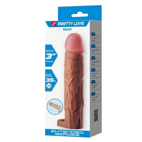 7,6 cm Dolgulu Premium Melez Rengi Silikon Penis Kılıfı - Gerd