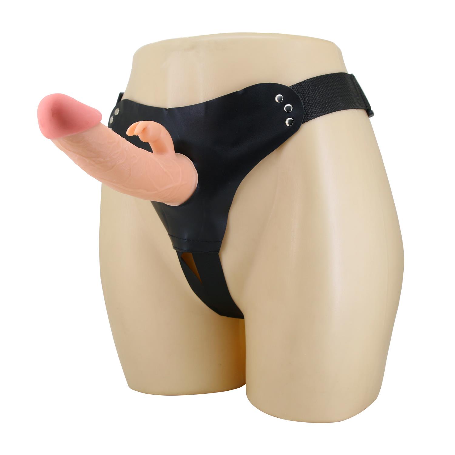 19 cm Belden Bağlamalı İçi Boş Klitoris Uyarıcılı Protez Penis - Mavis
