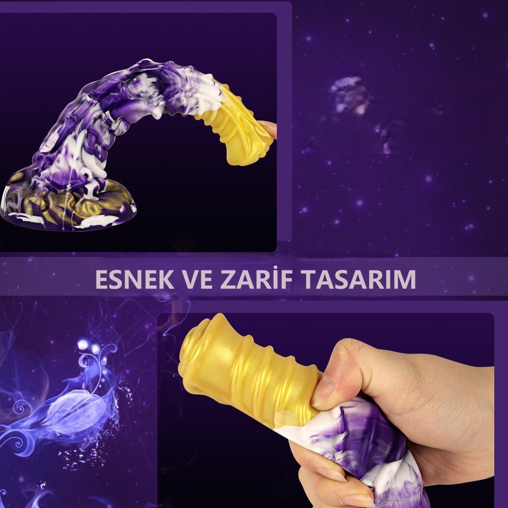 Belden Bağlamalı 21 cm Et Dokulu Fantezi Renklerde Gerçekçi Çift Katmanlı Sünnetsiz Silikon Penis - Horse Power 4