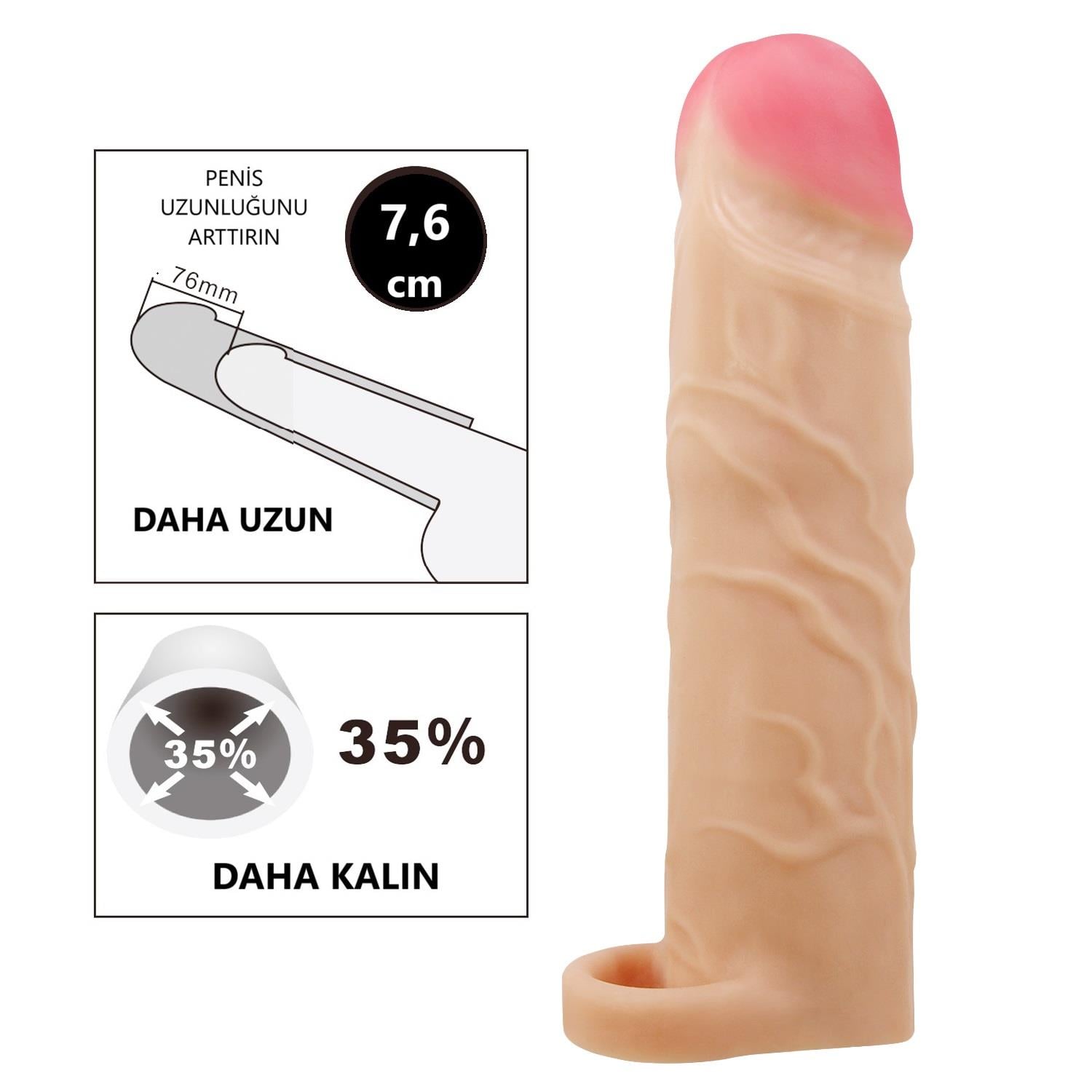 7,6 cm Dolgulu Premium Ten Rengi Silikon Penis Kılıfı - Gerd