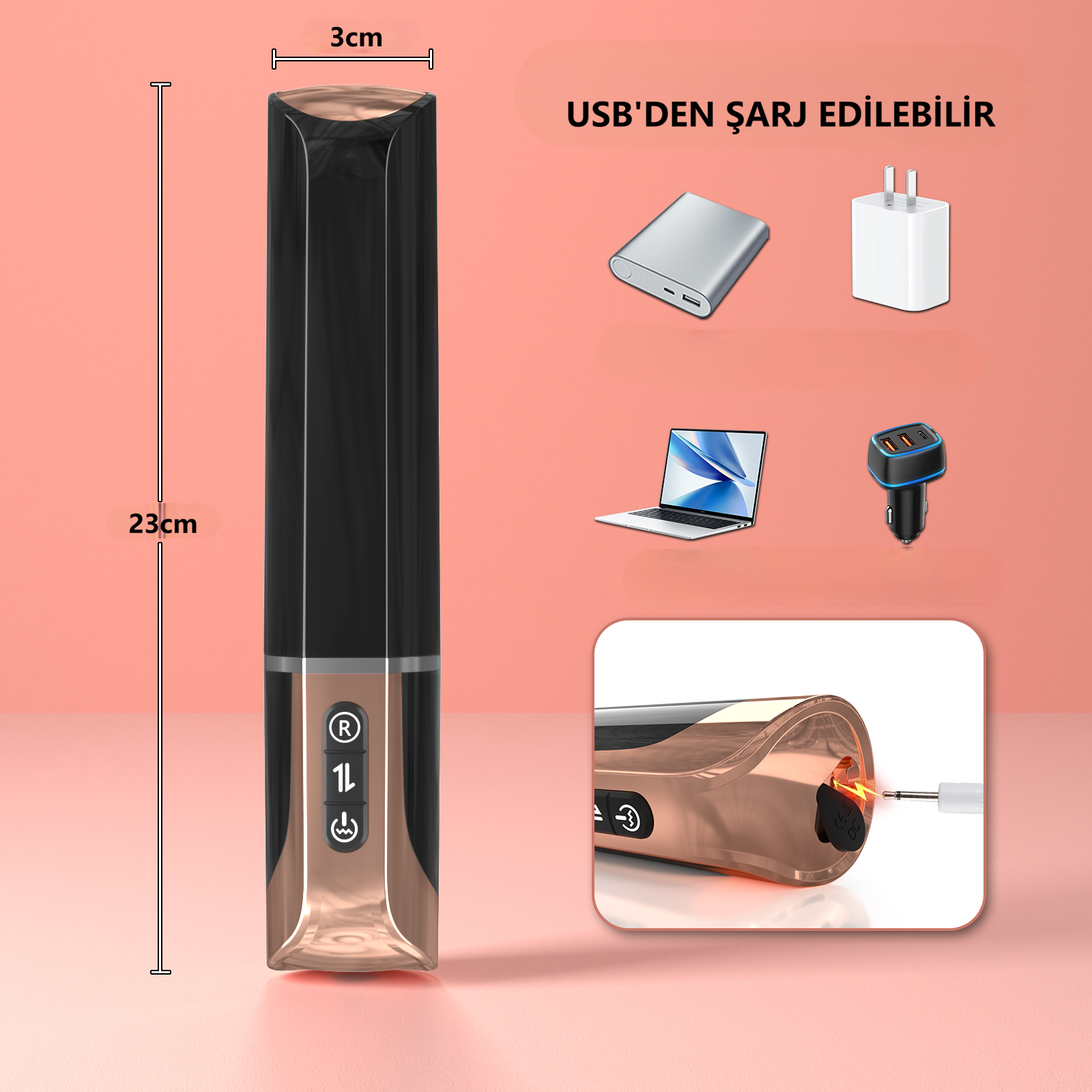 Şişirilebilir İleri Geri Hareketli USB Manyetik Şarjlı 23 cm İleri Geri Hareketli Titreşimli Dildo - Jose