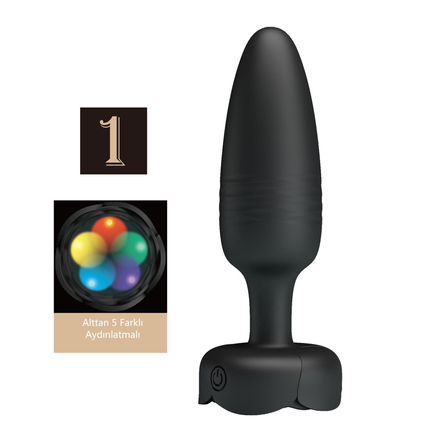 USBden Manyetik Şarjlı 10 Farklı Titreşimli İleri Geri Hareketli 5 Led Işıklı Silikon Anal Plug - Tarion