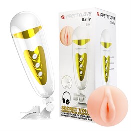 12 Fonksiyonlu USB Şarjlı Sesli Titreşimli Realistik Suni Vajina Erkek Mastürbatör
