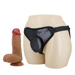 17,3 cm Belden Bağlamalı İçi Dolu Strapon Melez Penis - Fogg