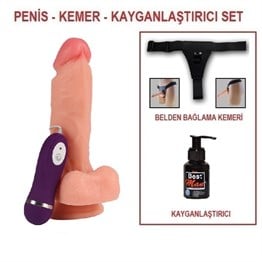17,5 cm Belden Bağlamalı Titreşimli Realistik Dildo Penis Set