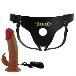 19 cm Belden Bağlamalı İçi Boş Titreşimli Testissiz Protez Melez Penis