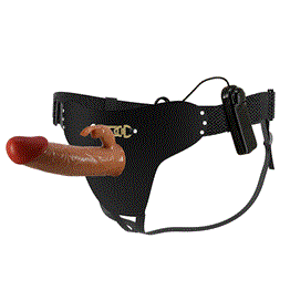19 cm Belden Bağlamalı İçi Boş Titreşimli Testissiz Protez Melez Penis