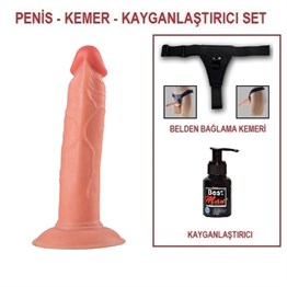 19 cm Belden Bağlamalı Realistik Vantuzlu Testissiz Dildo Penis