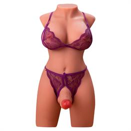 2 İşlevli Gerçekçi Ölçülerde Realistik İleri Geri Hareketli 17 cm Penisli Anal Girişli  Bayan Vücut - Miah