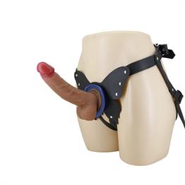 20,6 cm Belden Bağlamalı İçi Dolu Strapon Melez Penis - Wells
