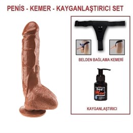 25 cm Belden Bağlamalı Realistik Vantuzlu Melez Dildo Penis