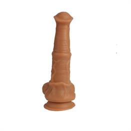 Belden Bağlamalı 33 cm Et Dokulu Gerçekçi Çift Katmanlı Sünnetsiz Silikon Melez Penis - Horse Power 2