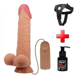 Belden Bağlamalı 24 cm Kıkırdaklı Çift Katmanlı Gerçekçi Titreşimli Dildo Vibratör Penis