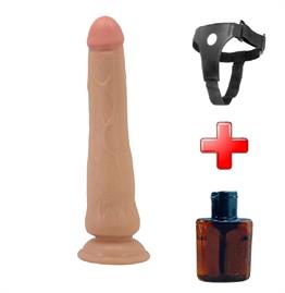 Belden Bağlamalı 25 cm Yeni Nesil Çift Katmanlı Realistik Vantuzlu Testissiz Dildo Penis - Tiemeyer