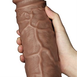 Belden Bağlamalı Yeni Nesil Çift Katmanlı 26,6 cm Realistik Kalın Dildo Melez Penis