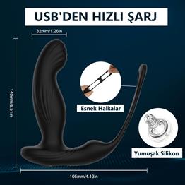 Uzaktan Kumandalı Isıtmalı Penis Halkası USB Şarjlı Titreşimli Anal Plug