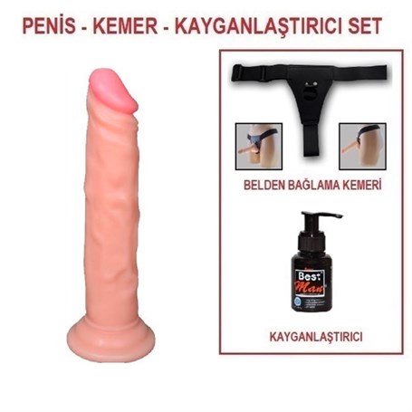 18,5 cm Belden Bağlamalı Realistik Testissiz Dildo Penis Set