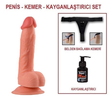 21 cm Belden Bağlamalı Realistik Vantuzlu Dildo Penis
